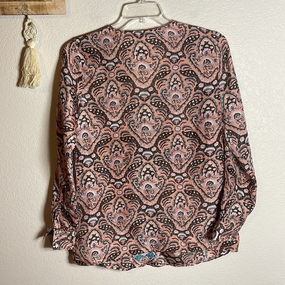 Sundance Sonora Embraces Silk Shirt Pink, Brown & Aqua Size Medium - Picture 13 of 13
